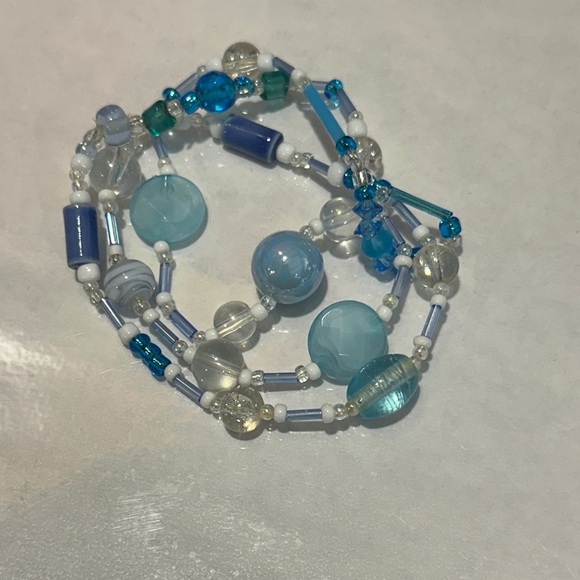 Blue and Silver Beaded Bracelet Set - Connected Triple Bracelet NWOT gifts - Picture 1 of 4